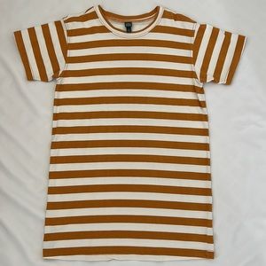 Yellow and white striped t-shirt dress